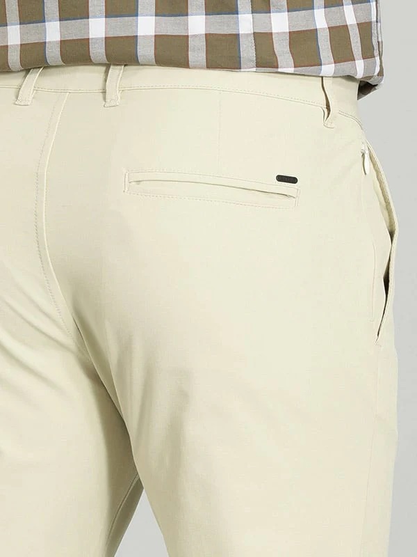 Indian Terrain Men's Comfort Fit Solid Beige Trousers